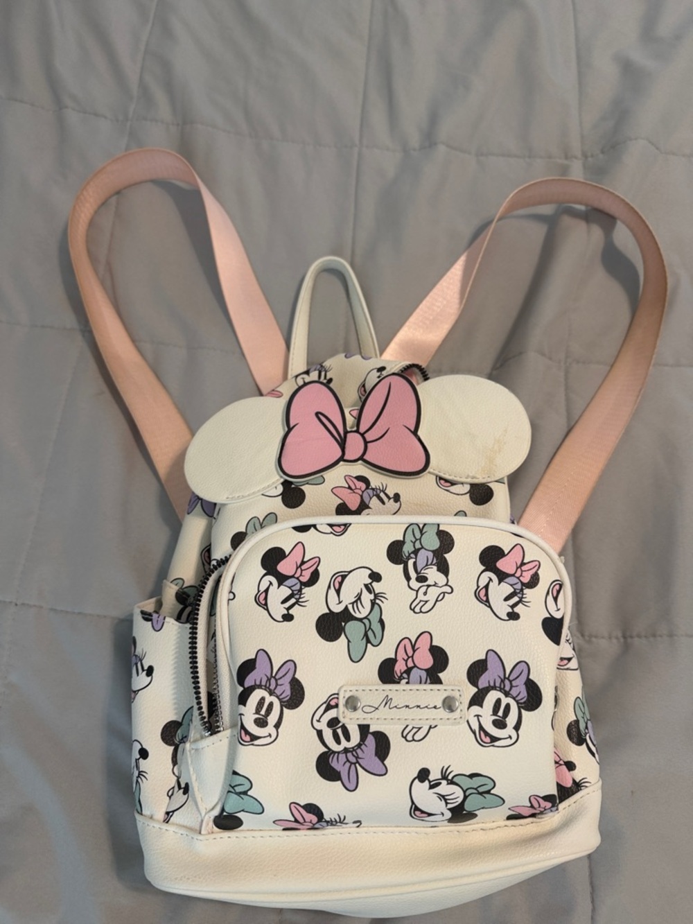 Kids White Minnie Mouse Bow Backpack with Pink Straps